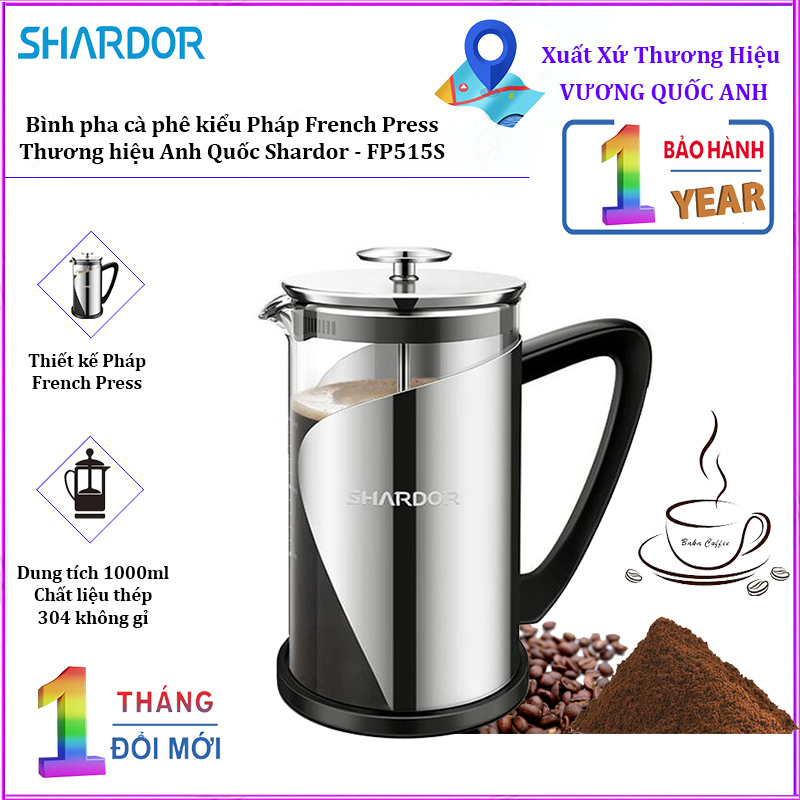 Bình pha cà phê kiểu Pháp French Press Shardor FP515S - Bảo hành 12 tháng
