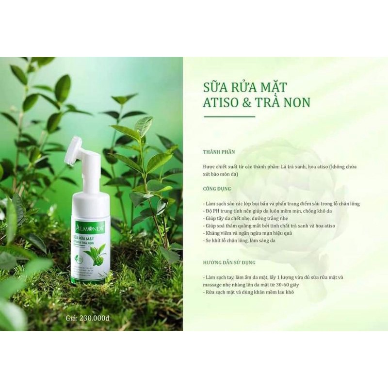 Sữa Rữa Mặt Trà Xanh Atiso Almonds Chiết Xuất