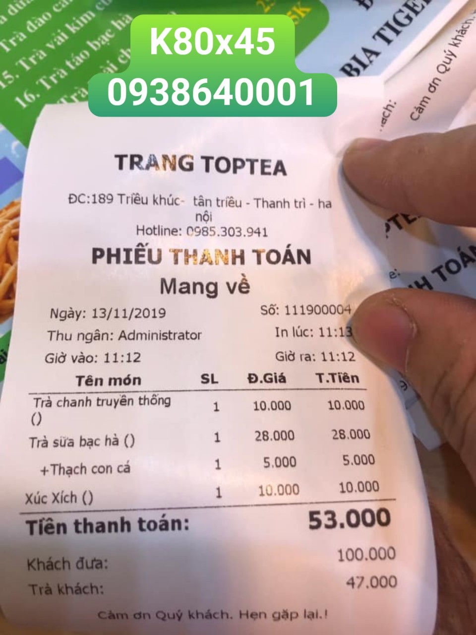 Combo 20 cuộn giấy in bill khổ 80mm (K80)