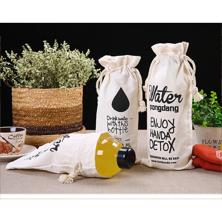 Bình nước detox water pongdang 1l + túi đựng - bình nước detox 1000ml, bình nước thể thao, bình nước nhựa trong suốt 1 lít có túi dây rút đẹp kèm theo