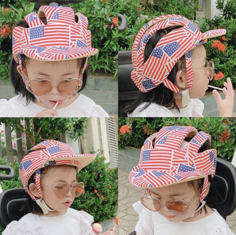 Nón bảo hiểm bảo vệ đầu - Mũ bảo vệ đầu cho bé tập đi/ tập ngồi xe máy - Hàng Việt Nam loại có vành vlá cờ