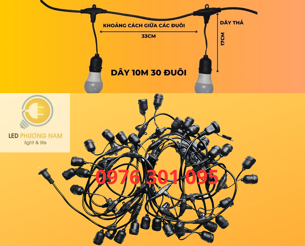 Dây đuôi đèn E27 kín nước nước thả ngoài trời