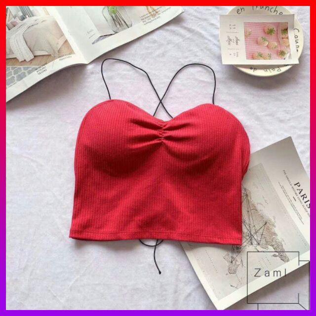 Áo bra cotton cao cấp dây mảnh đan chéo thon gọn - nhshop