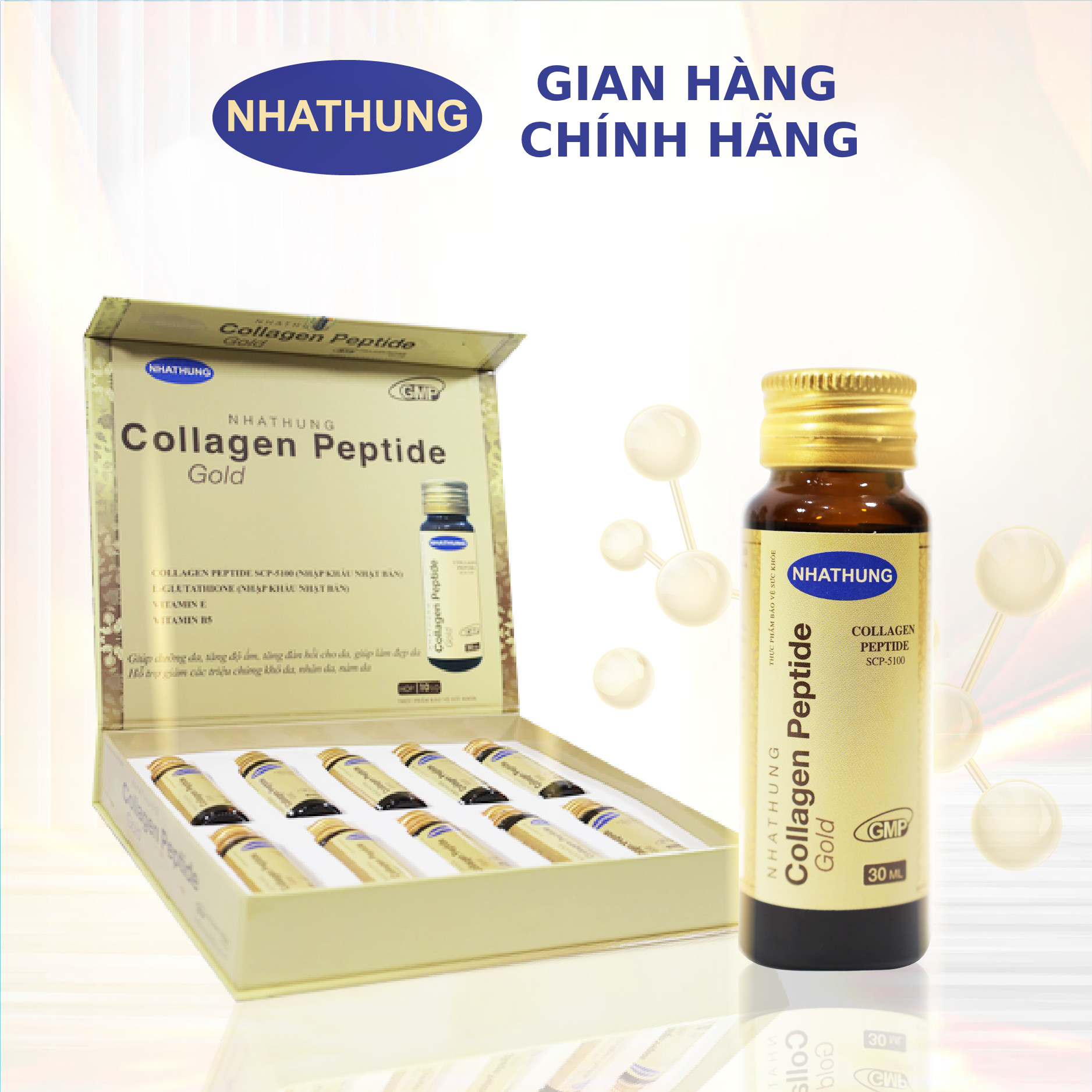 Collagen Peptide Gold NHAT HUNG 10 chai 30ml hộp