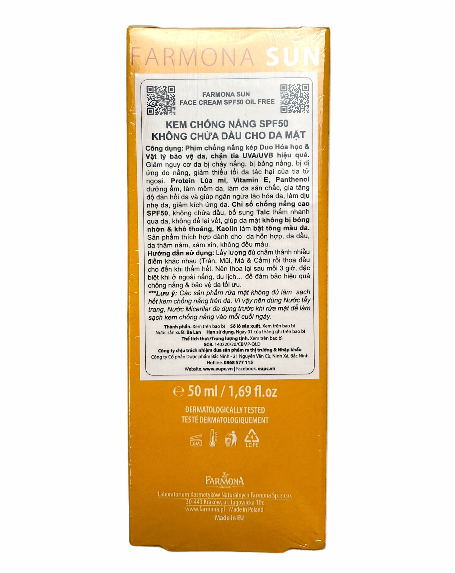 Kem Chống Nắng Farmona Sun Face Cream Oil Free Spf50 50ml - Dr Thêm