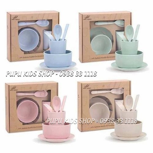 Set Ăn Dặm Lúa Mạch Gồm Đĩa Bát Cốc Thìa Nĩa Đũa Cho Bé