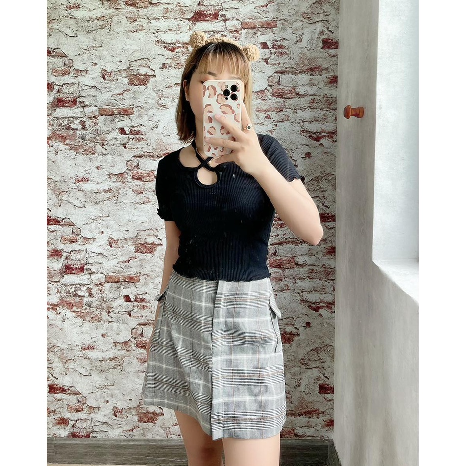 [EIGHTYK] Áo Croptop Tay Ngắn Phối Dây