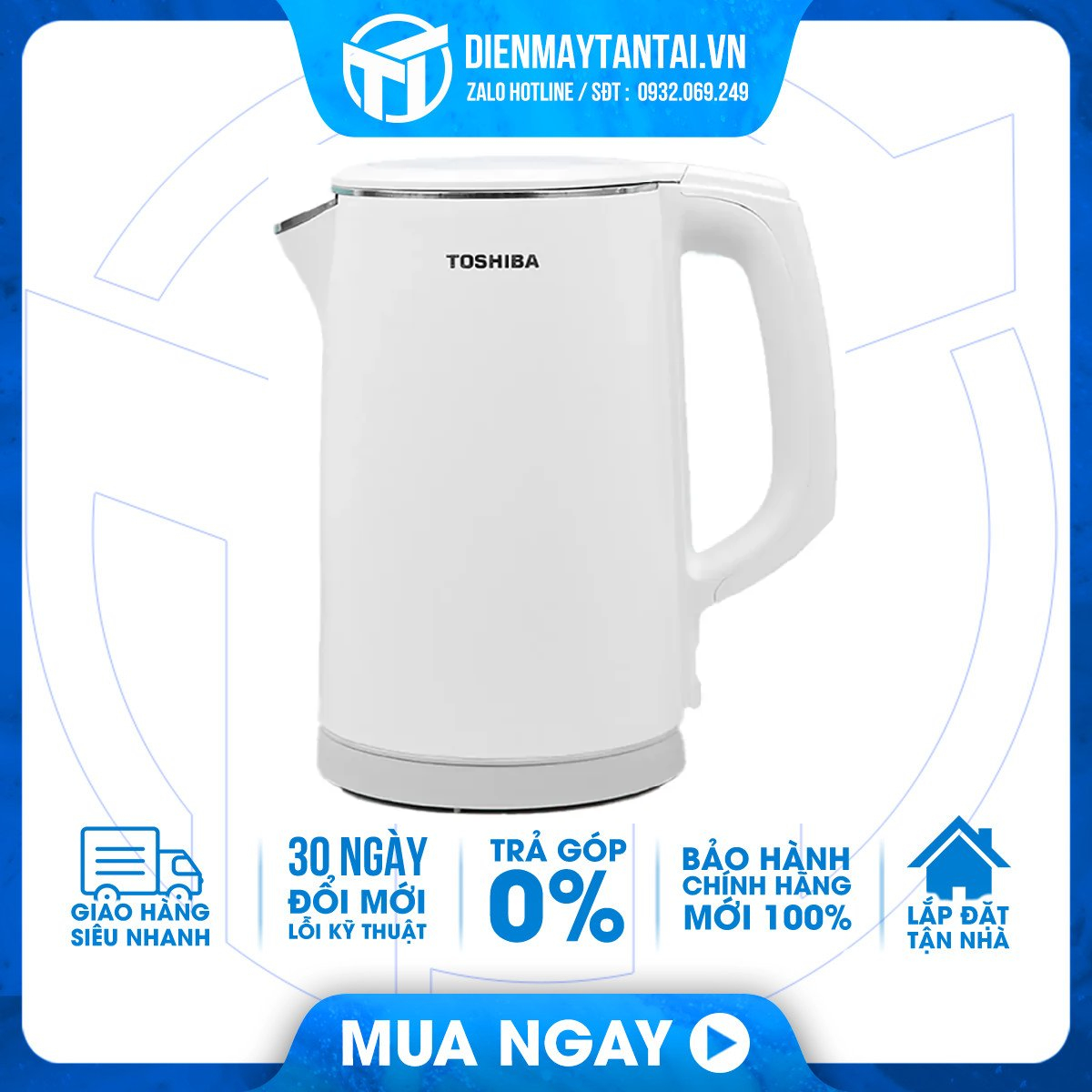 Kt-15ds1pv - bình đun siêu tốc toshiba 1.5 lít kt-15ds1pv công suất 1800 - 2150w, lọc bã trà, đèn hoạt động, đế xoay 360 độ