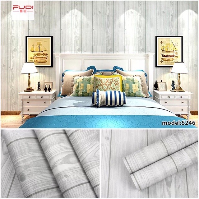 giấy dán tường sẵn keo vân gỗ dọc ghi (10m x 45cm / cuôn) 5246