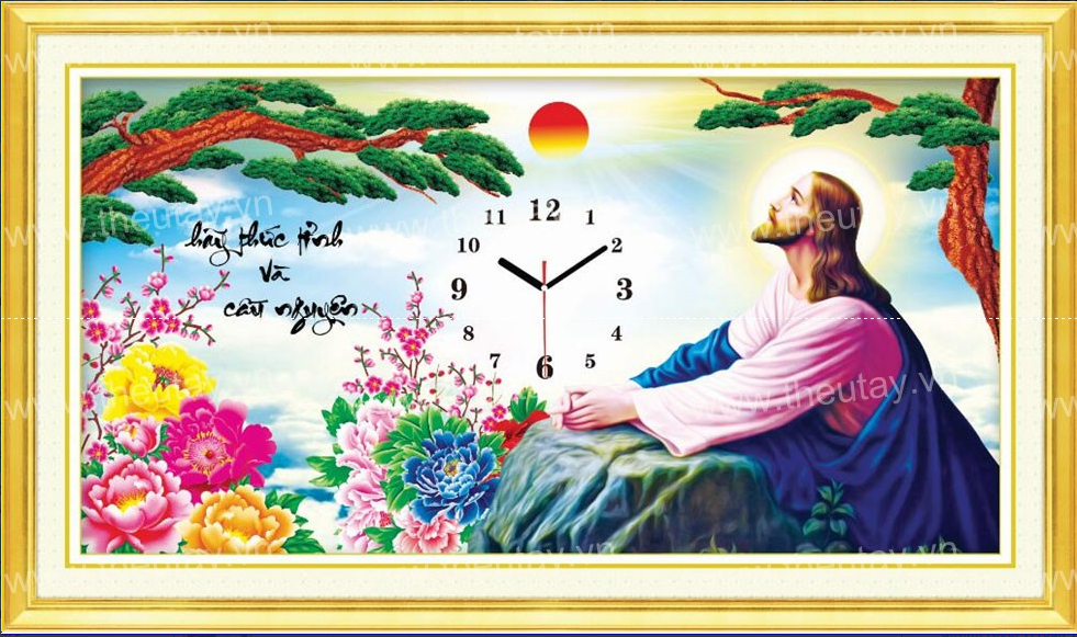 Tranh đính đá ABC 3D ĐỒNG HỒ Chúa Hãy Thức Tỉnh Và Cầu Nguyện LG1264 (TRANH TỰ ĐÍNH) 79X45CM