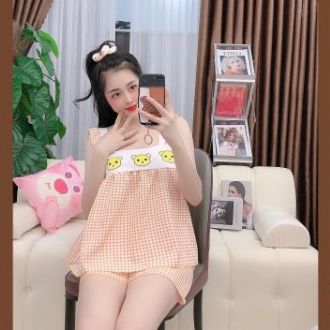 Đồ Bộ Đùi Caro Cánh Tiên,Vải Kate Lụa Mềm Mại, Freesize dưới 57kg, Đồ Nữ Mặc Nhà Vải Kate Lụa