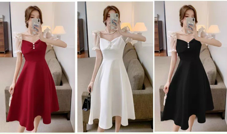 Đầm Váy Nữ For Phối Voan Tay Siêu Xinh