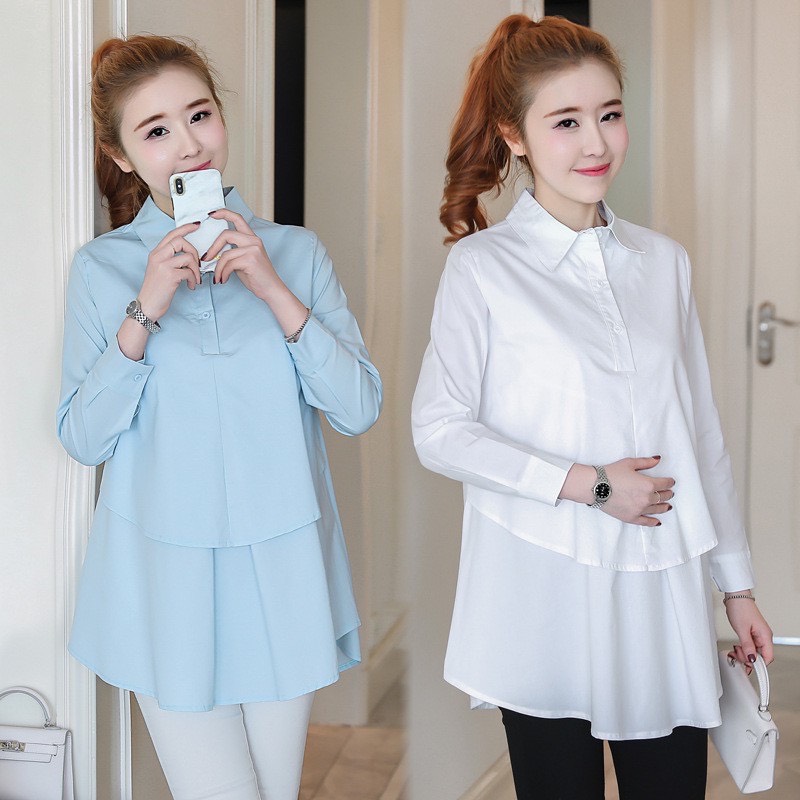 Áo Sơ mi bầu Dài Tay chất mềm nhẹ phù hợp với cơ thể mẹ bầu