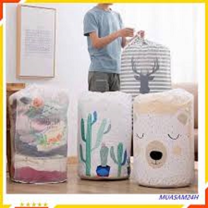 [HÀNG SIZE TO] Túi vải không dệt đựng chăn màn quần áo tiện lợi, túi nhựa tròn dây rút đựng đồ 130 lít hình thú, túi đựng chăn màn quần áo cỡ lớn gấp gọn, túi giỏ tròn đựng đồ tiện lợi hình thú, thùng vải đựng quần áo