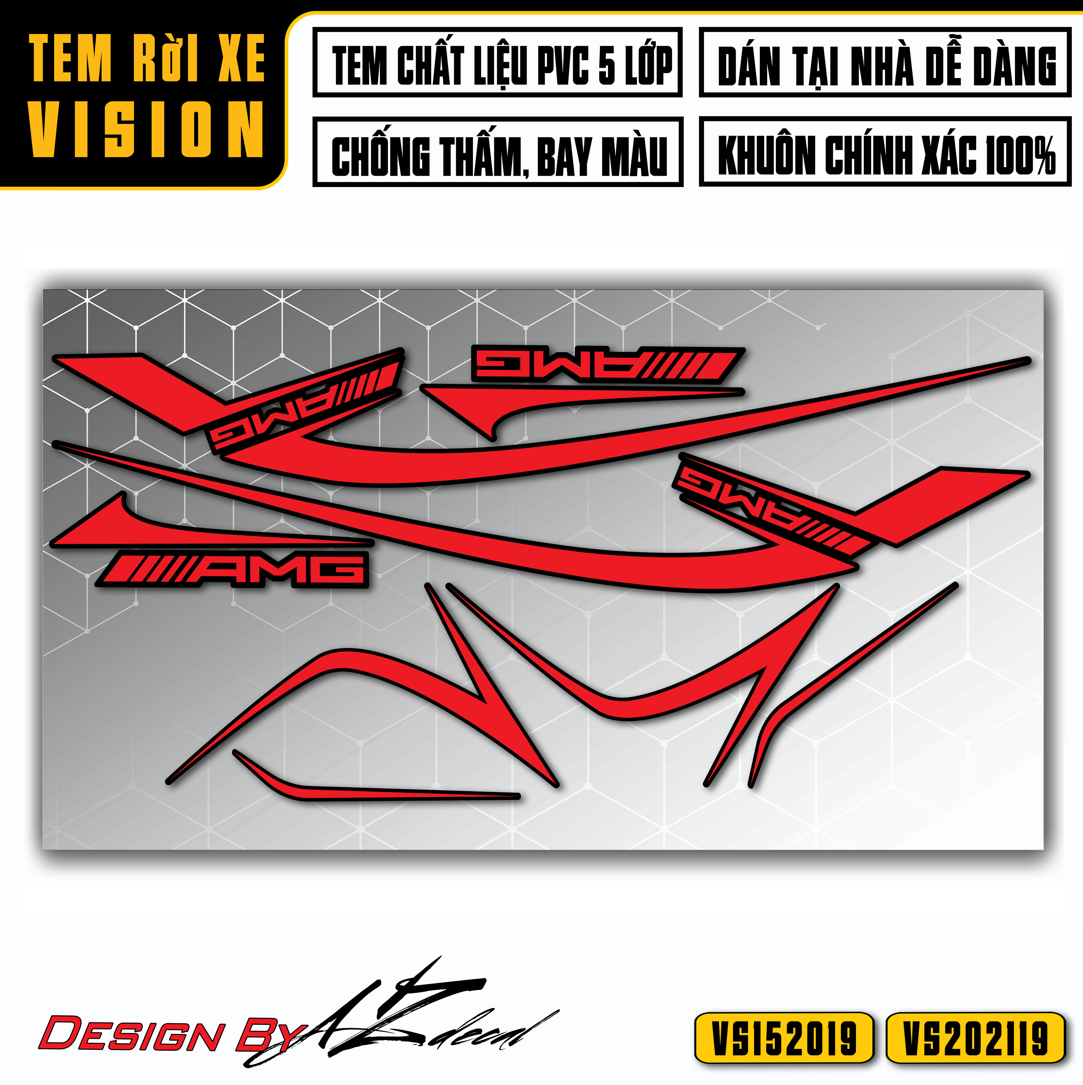 Tem Chế Dán Xe Vision Mẫu Tem Chỉ AMG | VS19 | Decal Rời Dán Xe Máy Chống Nước, Bền Màu - Azdecal