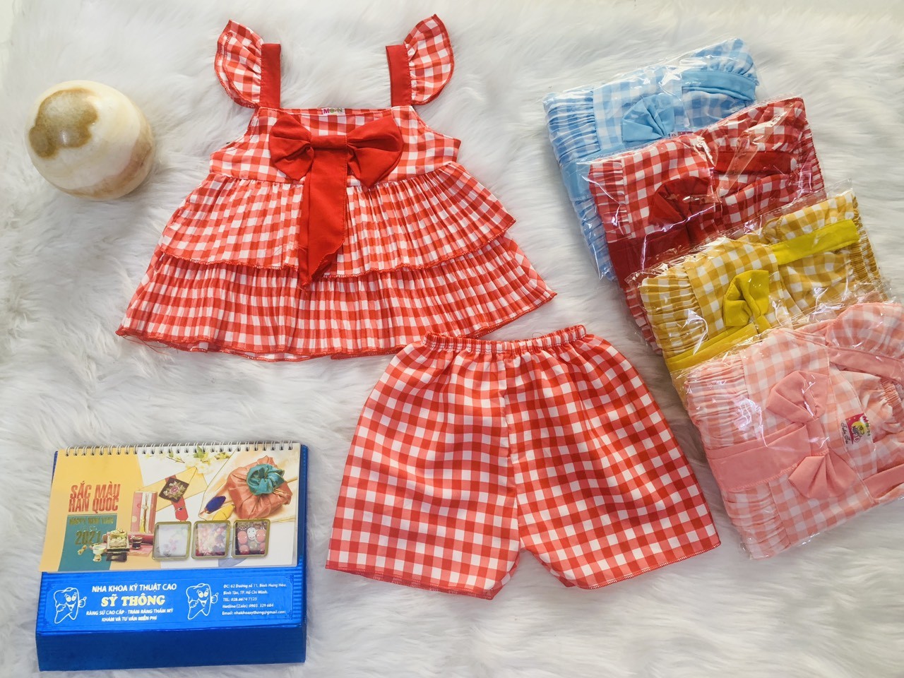 Bộ Lụa Cánh Tiên Phối Nơ Bé (6-18kg) (Giao màu ngẫu nhiên)
