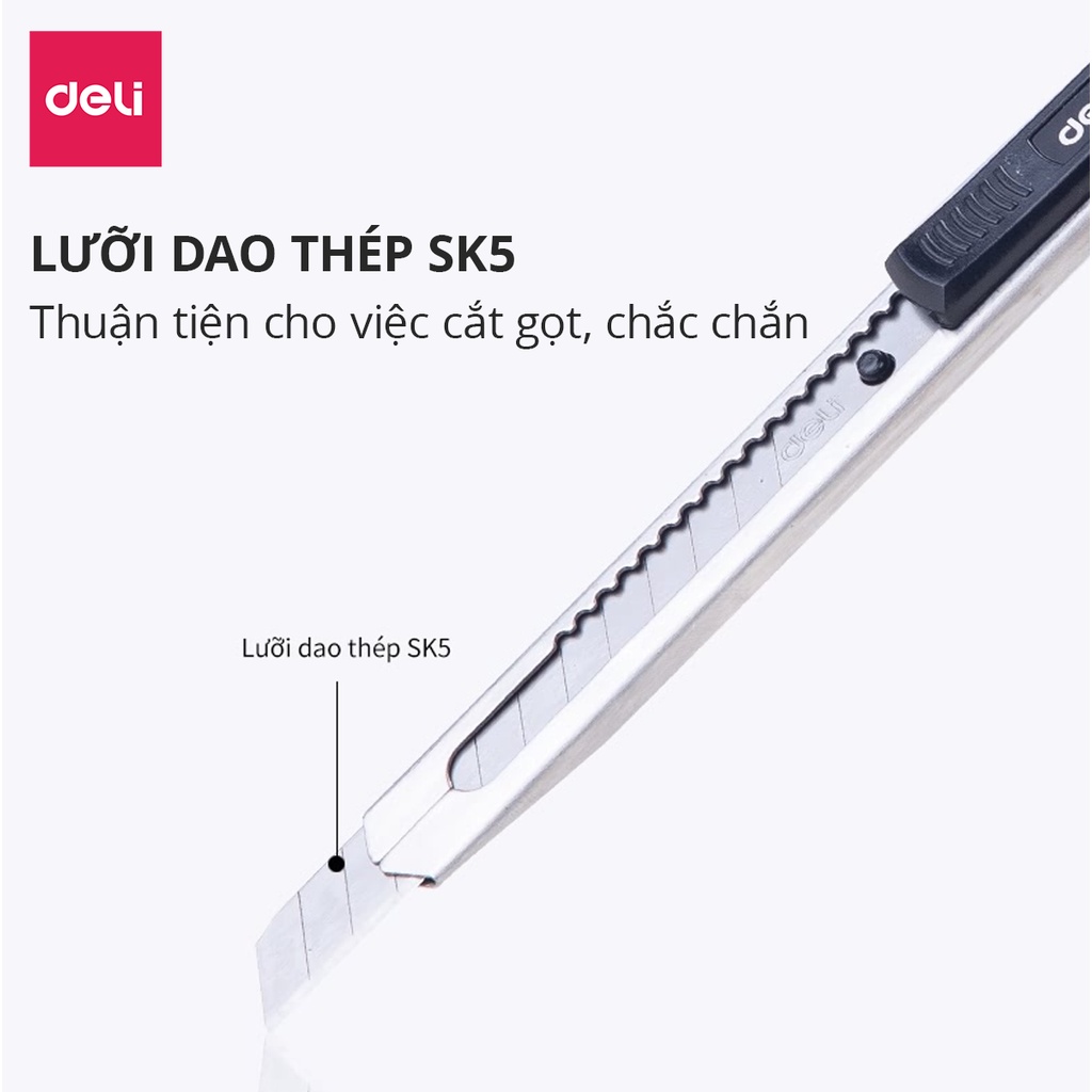 Dao rọc giấy Deli 2058 chất liệu kim loại với lưỡi thép SK5