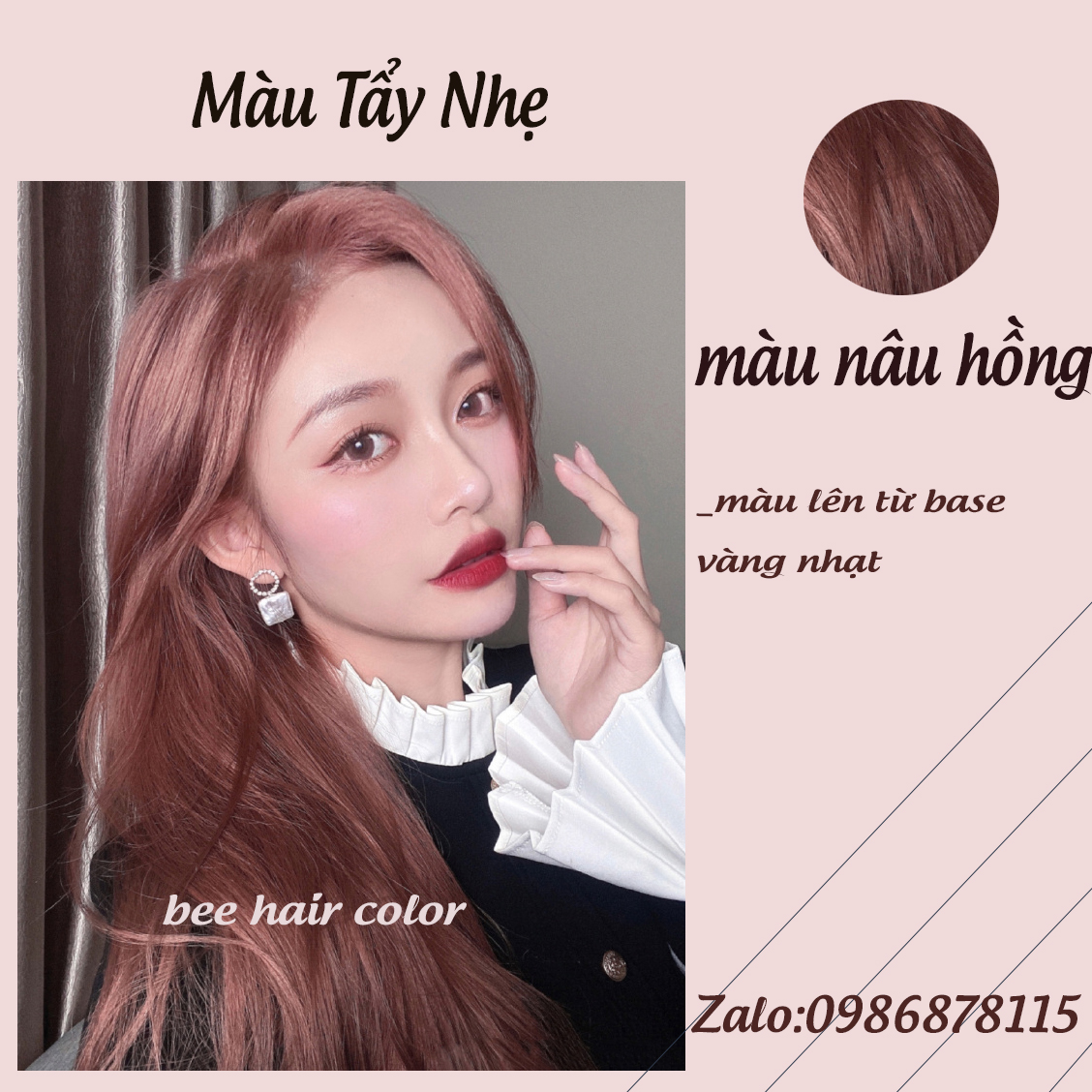 Thuốc nhuộm tóc màu Nâu Hồng [ tặng kèm trợ dưỡng + bao tay ]