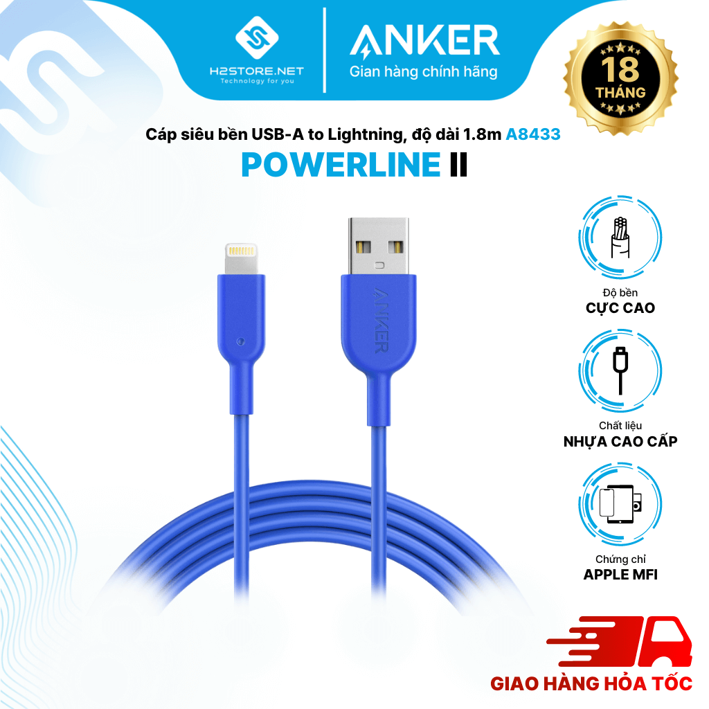 Cáp sạc ANKER Powerline II Lightning - Dài 1.8m - A8433