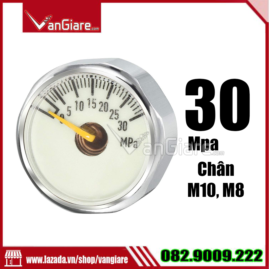 Đồng hồ đo áp suất 30Mpa chân M10, chân M8
