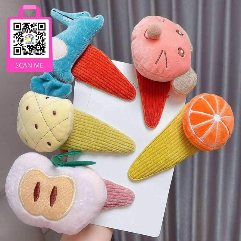 Kẹp tóc nữ Hàn Quốc cute, phụ kiện nữ mỏ vịt, cặp tóc mái cho bé gái vải nhung con vật ,thú hoạt hình, trái cây, hoa quả nhồi bông siêu to khổng lồ cực xịn sò - thương hiệu VỢ CHỒNG TÔI