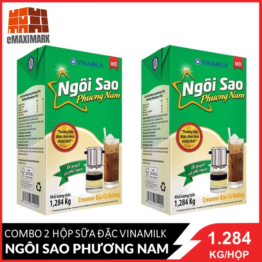 [HCM ship 2h] Combo 2 Sữa Đặc Vinamilk Ngôi Sao Phương Nam Có Đường (Xanh) Hộp 1284G