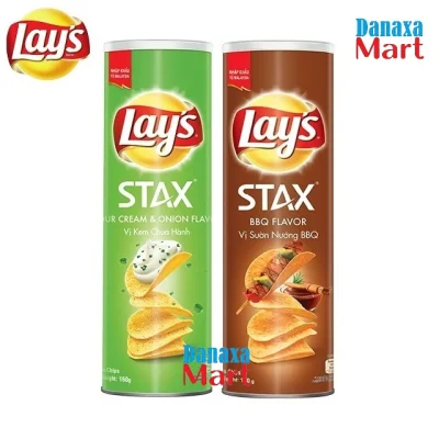 [HCM]Bộ 2 hộp Bánh Snack Khoai Tây Lays Stax Malaysia 160g Mix 2 Vị Kem Chua Hành và Sườn nướng BBQ