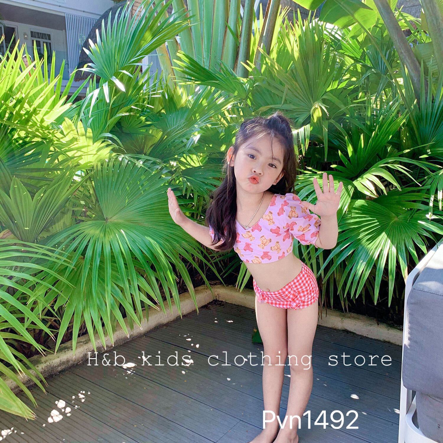 Đồ Bơi Bé Gái| Bikini 2 Mảnh Kèm Mũ Cho Bé