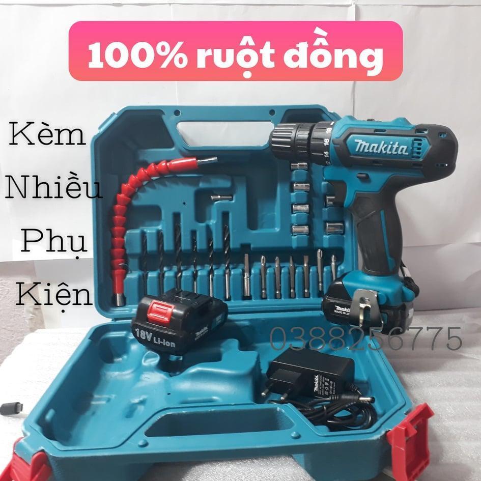 Máy khoan pin makita 18v - tặng bộ phụ kiện 2 pin máy khoan, bắn vit, máy khoan cầm tay, may khoan pin