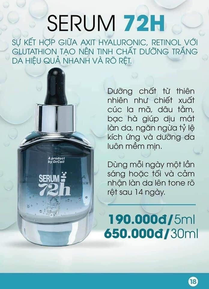 Serum 72h Dr Cell 30ml dưỡng trắng cấp ẩm căng bóng da ngừa mụn mờ thâm