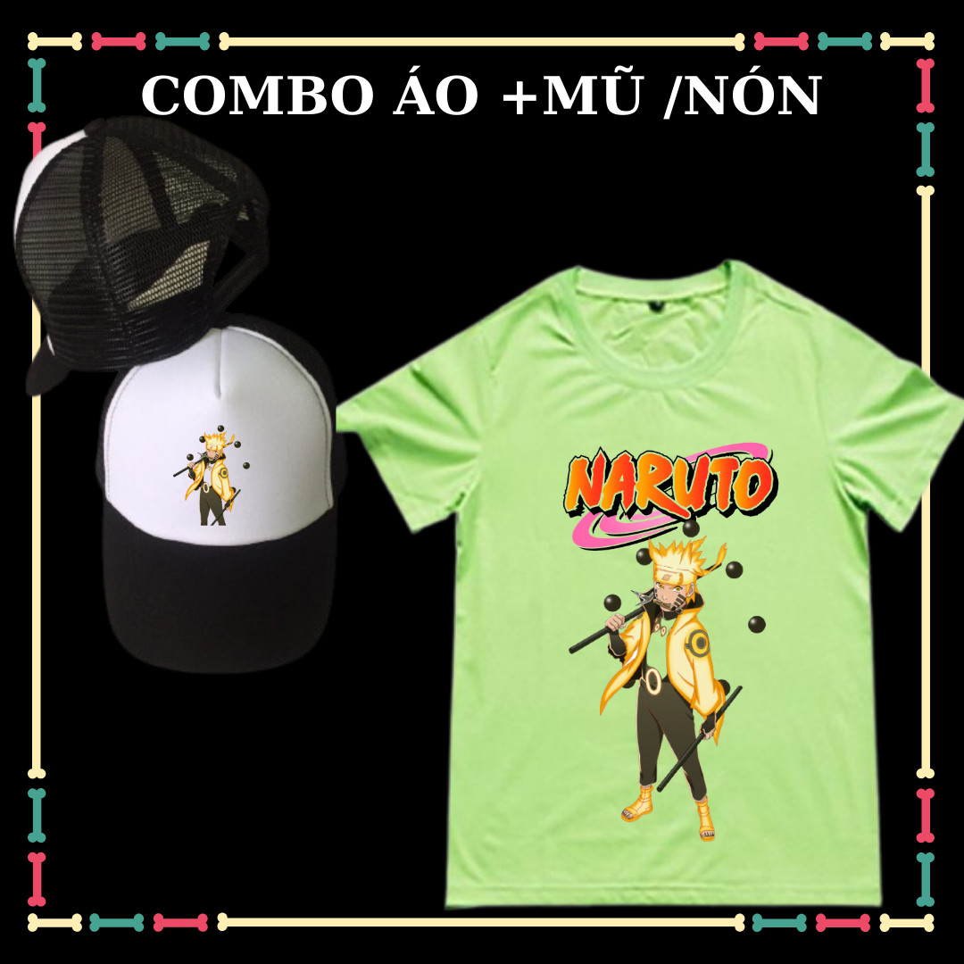 Combo Áo Mũ/Nón cho trẻ em mẫu Naruto lục đạo siêu ngầu đủ size áo từ 10kg đến 90kg