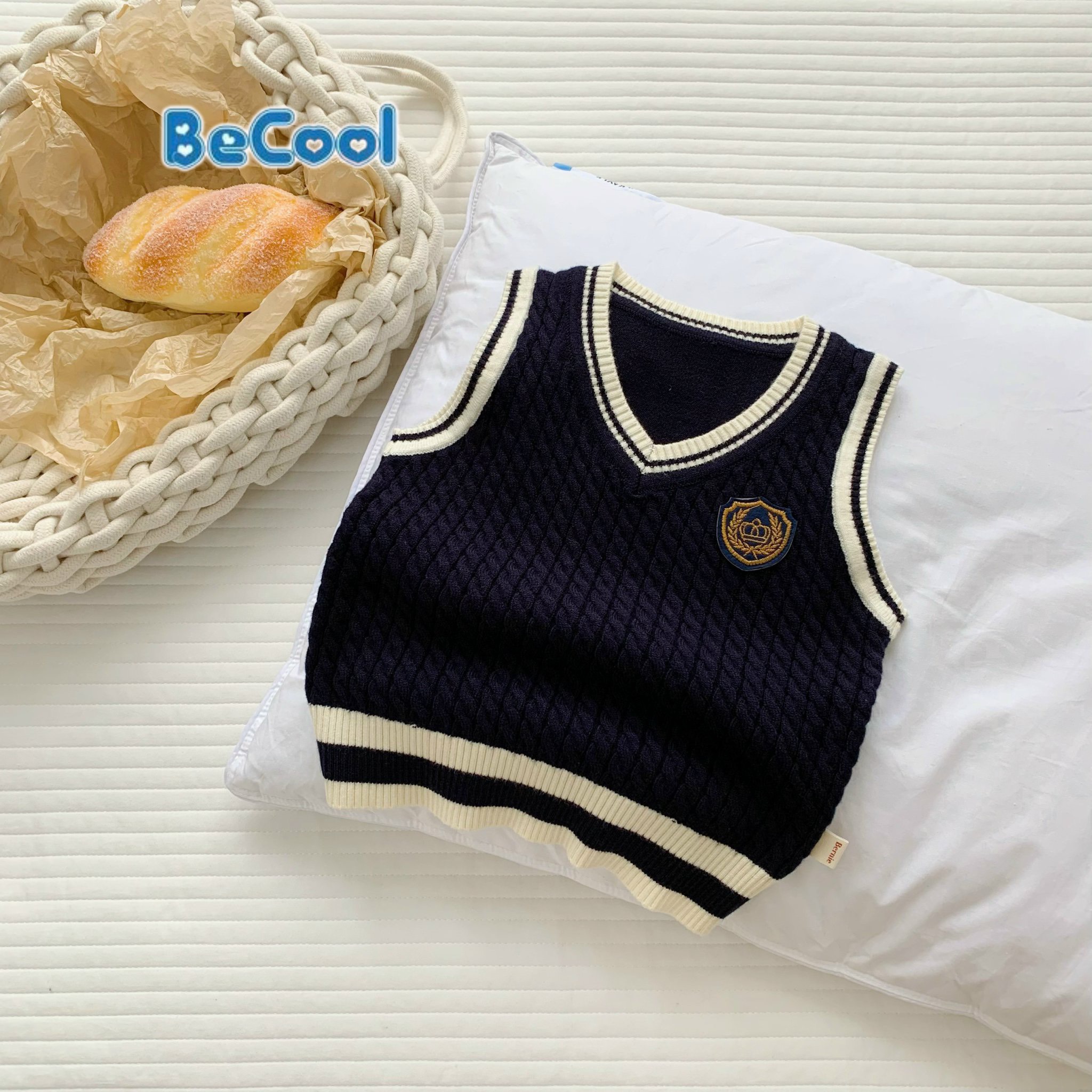 Áo khoác gile len phối viền cho bé trai - bé gái, áo gile phong cách hàn quốc cho bé từ 9-27kg sumokids