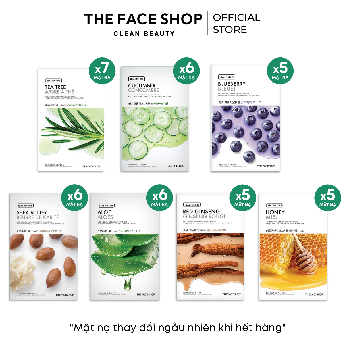 Combo 40 mặt nạ real nature dưỡng da the face shop 20g