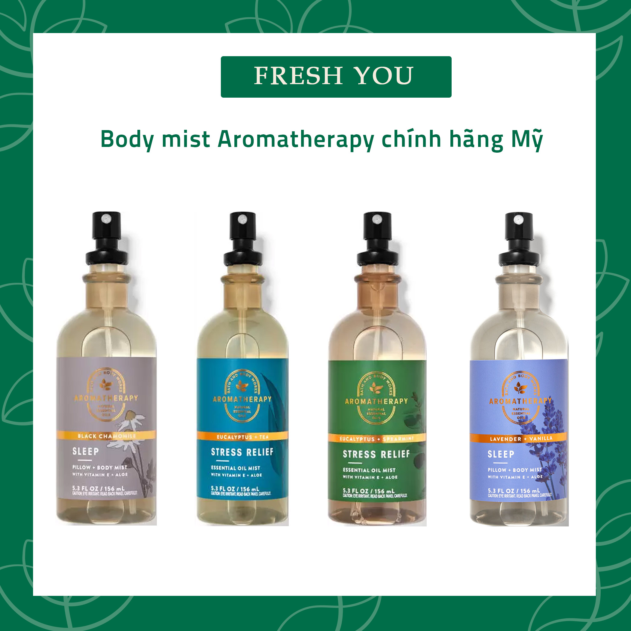 (Aromatherapy) Xịt thơm toàn thân body mist Bath & Body Works