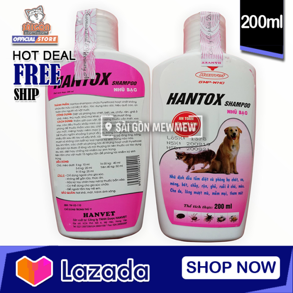 Sữa tắm diệt bọ chét ve rận trên chó mèo Hantox - HỒNG chai 200ml