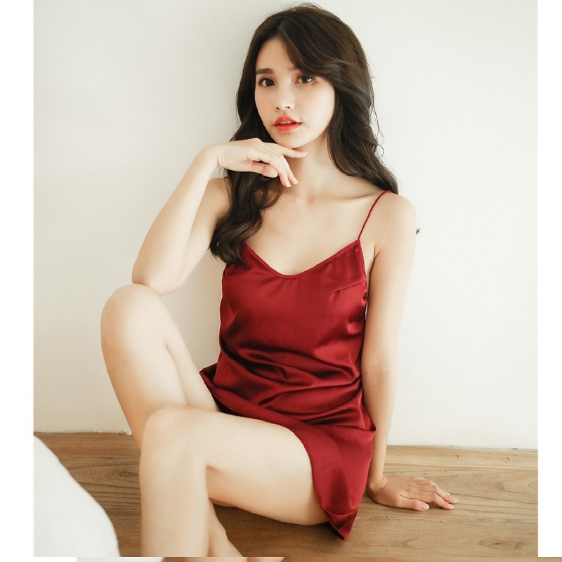 [Tặng kèm quần lót lọt khe] Váy Ngủ / Đầm Ngủ Phi Lụa 2 Dây Hở Lưng (MS5048)