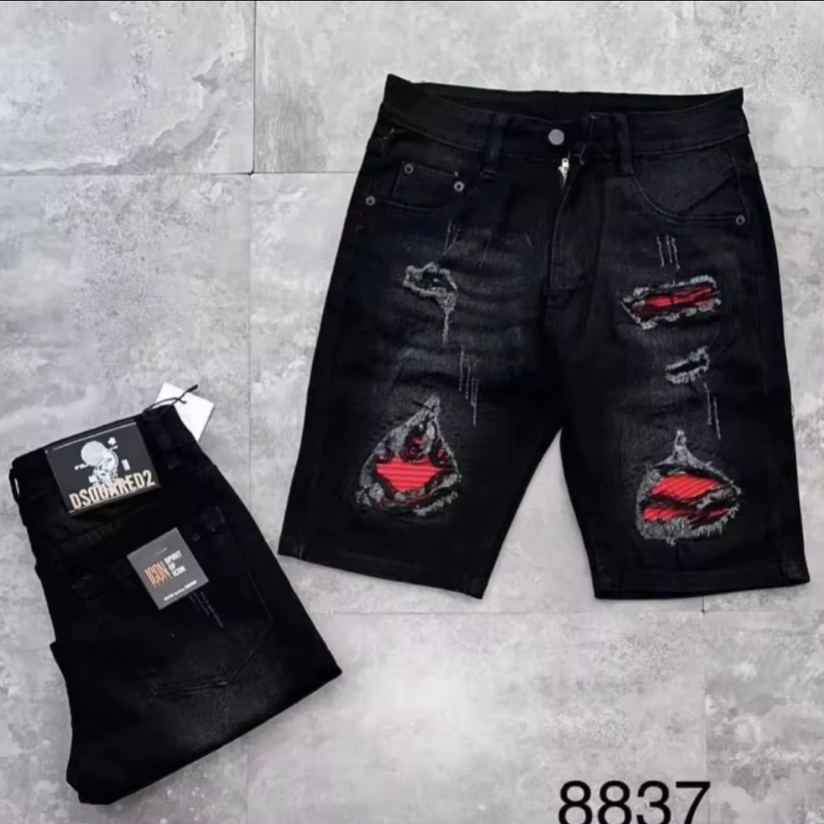 Quần short jean nam đen rách VÁ mẫu mới nhất vải dày form đẹp co dãn tốt cao cấp