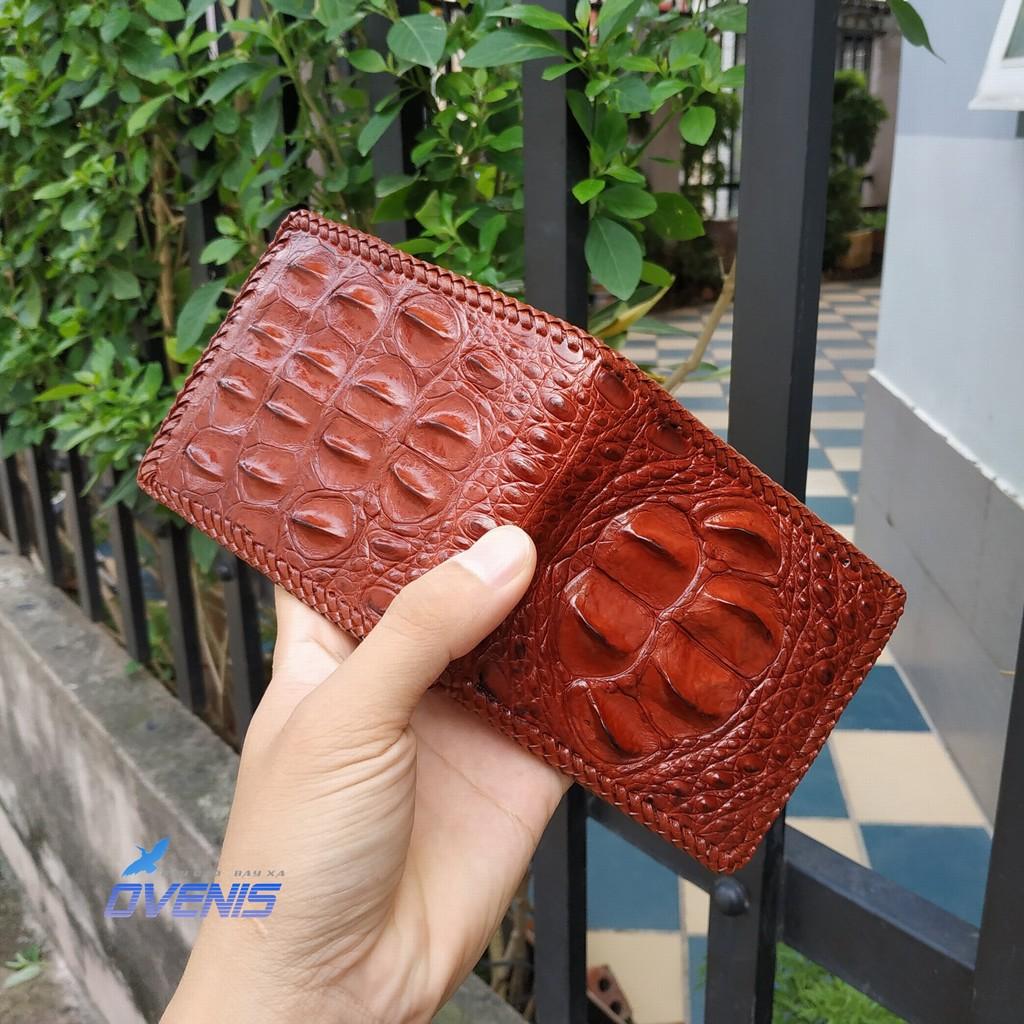 [FREE SHIP] Ví Da Cá Sấu. Da Thật 100% 2 Mặt Đan Viền Thủ Công