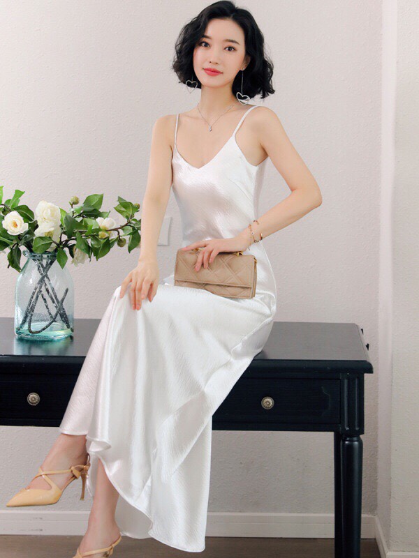 (Hình thật ) Đầm phi lụa 2 dây cực sang chảnh quyến rũ HOT nhất 2020