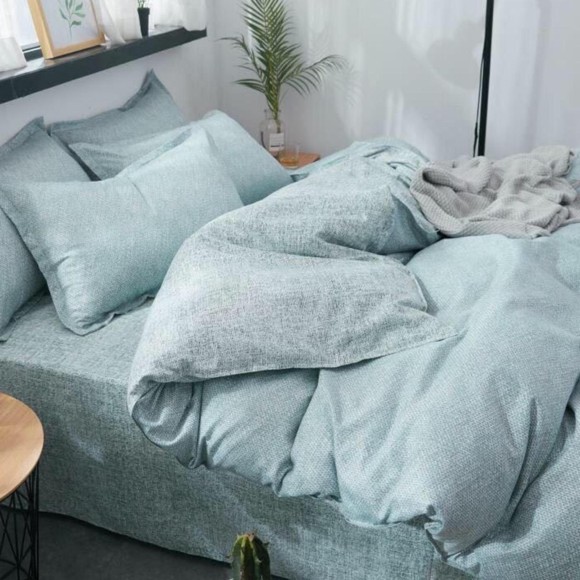 [ MIỄN PHÍ VẬN CHUYỂN ]-Bộ chăn ga gối basic kẻ xước xanh lá.