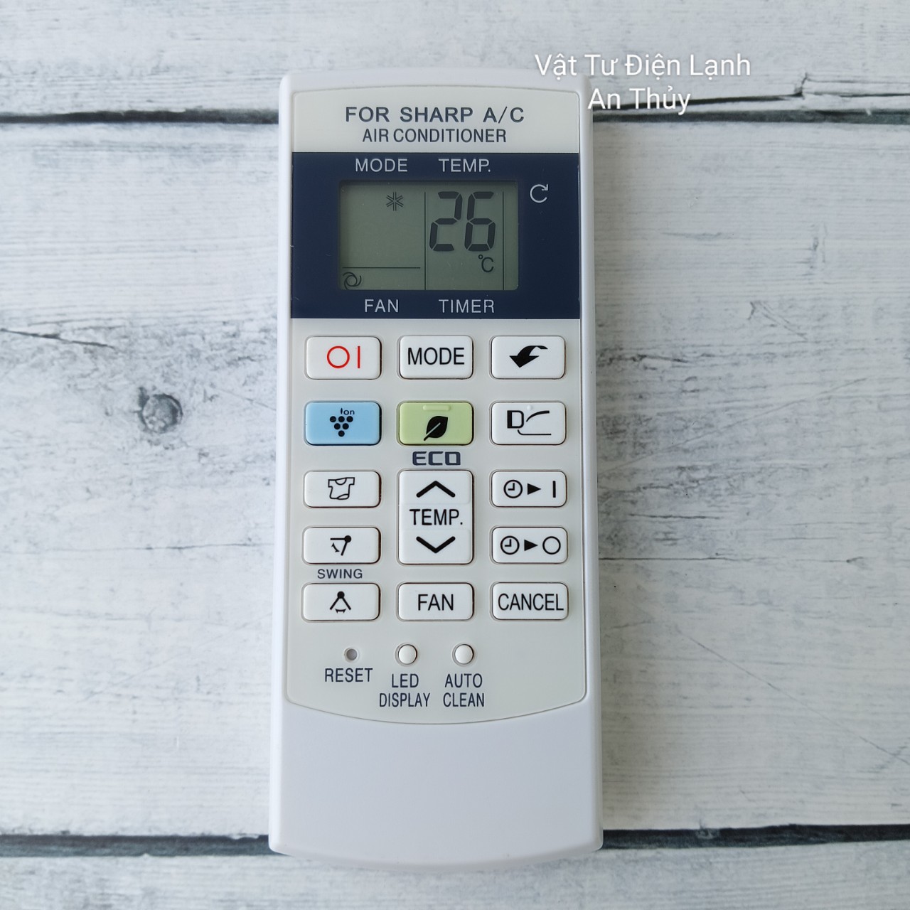 Remote máy lạnh SHARP CLEAN nút nguồn đỏ ION xanh nhạt ECO xanh đọt chuối