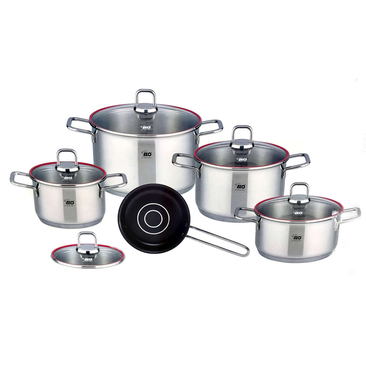 Bộ nồi quánh inox 18/10 cao cấp 5 món ELO Excellent 6177 hàng nhập khẩu Đức kèm vung kính