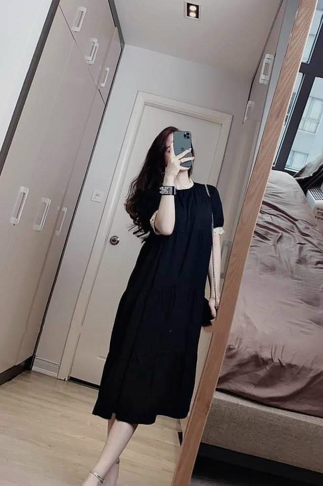 Váy bầu,đầm bầu 3 tầng ren cổ