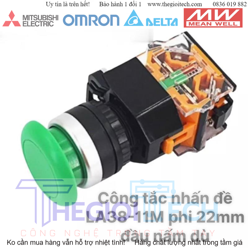 Công tắc nhấn đề LA38-11M phi 22mm đầu nấm dù