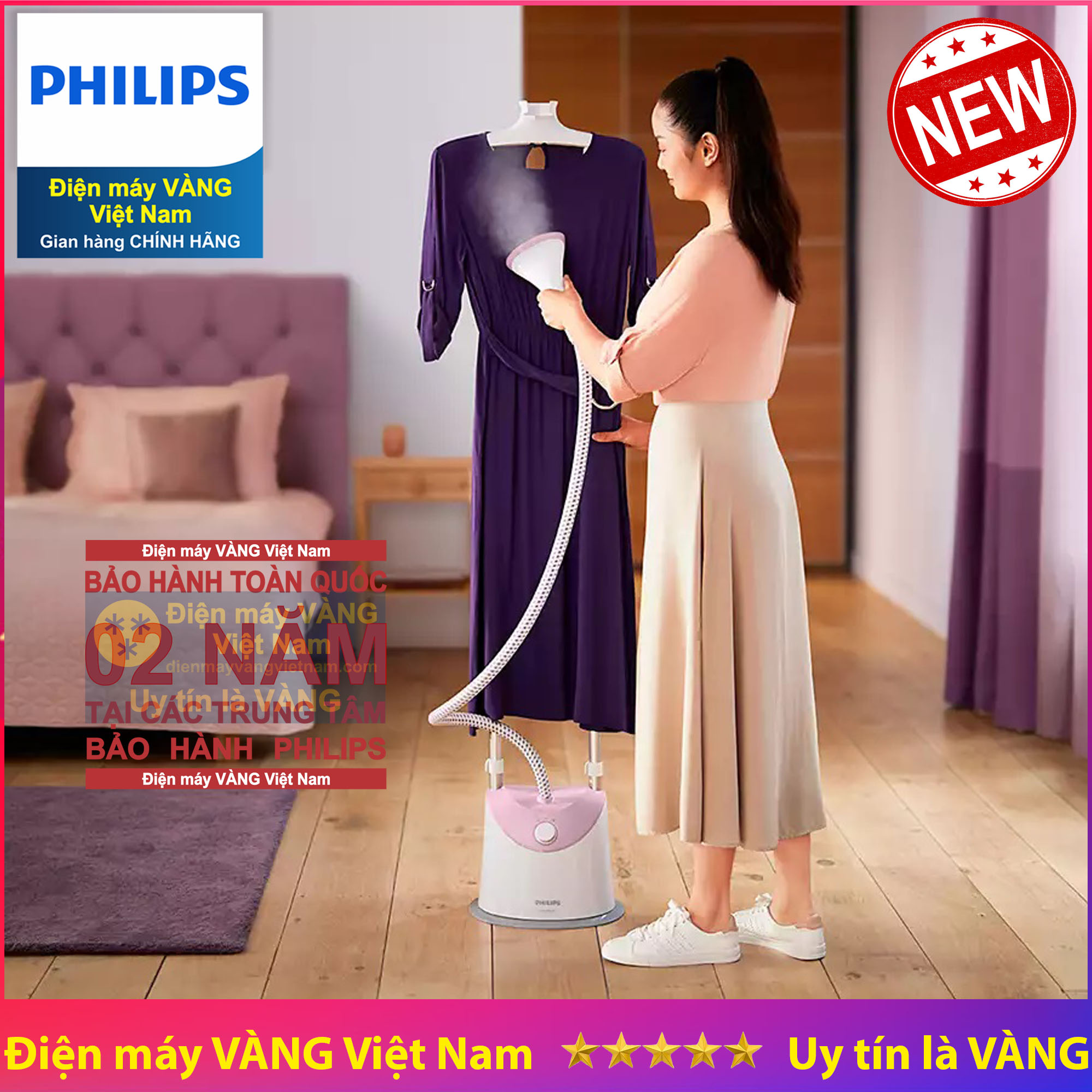 Bàn ủi hơi nước đứng cao cấp Philips GC485 GC518 - Hàng chính hãng (Bảo hành 2 năm tại các Trung tâm bảo hành Philips trên toàn quốc)