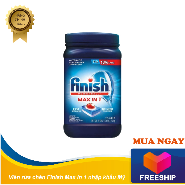Viên rửa chén Finish Max in 1 nhập khẩu Mỹ (125viên-2.2kg)