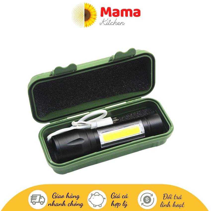 [Full Box] Đèn Pin LED Mini Bỏ Túi Siêu Sáng Có Zoom Xa Gần Mama Kitchen Độ Sáng 1000 Lumen, Chiếu Xa 50 - 100m, Có 3 Chế Độ Sáng, Đèn Pin Phượt Chống Va Đập, Tiện Dụng, Đa Năng, Nhỏ Gọn, Pin Sạc Kèm Máy
