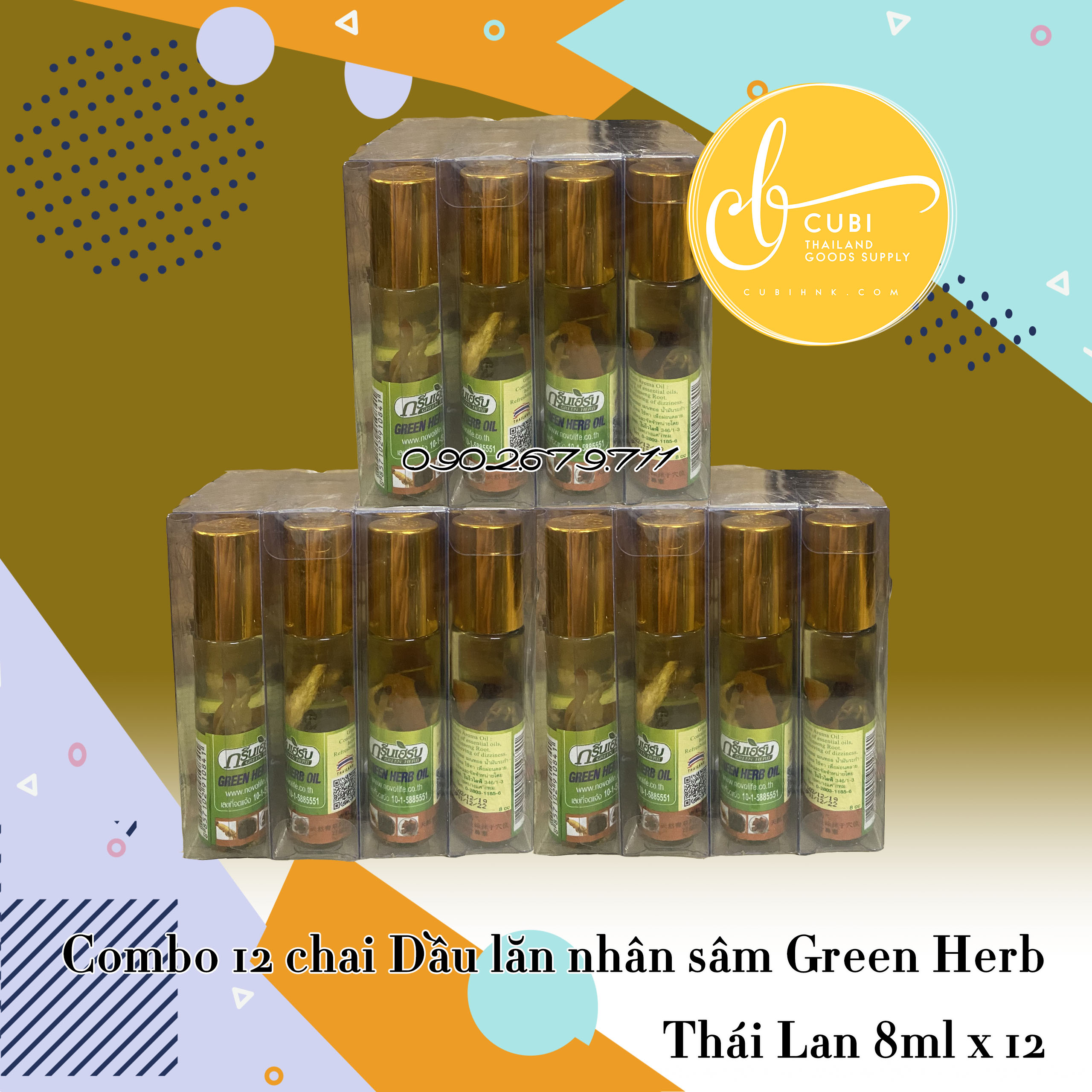 Combo 3 Chai Dầu Lăn Thảo Dược Green Herb Thái Lan