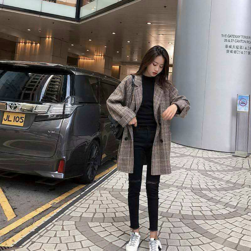 Áo khoác dạ vest nữ kẻ sọc
