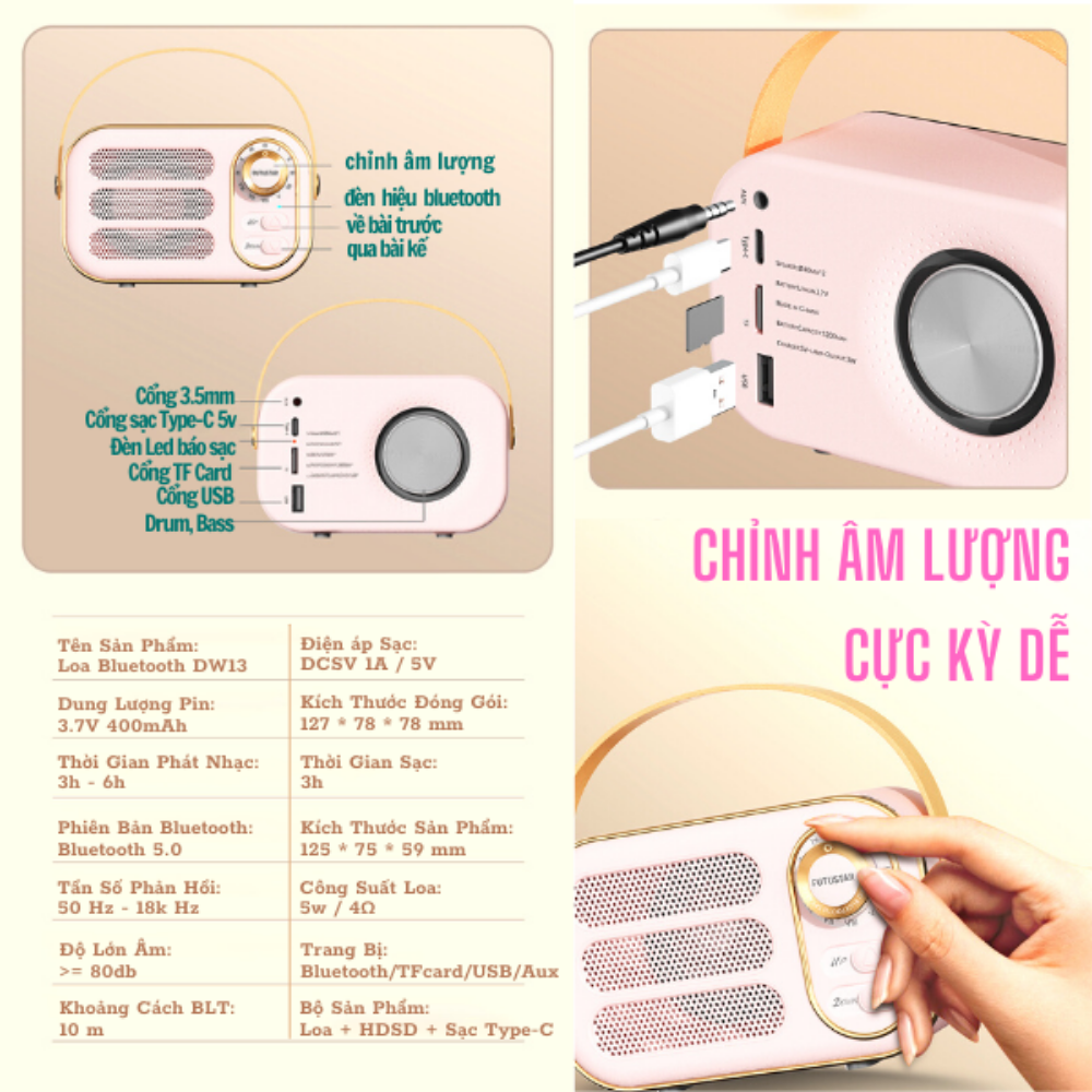 Dw13 Bluetooth speaker mini Bluetooth speaker built-in classic Bluetooth speaker USB TF aux Bluetooth 5.0
